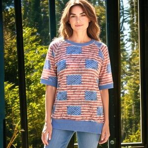 Lularoe Jane Top S Pullover American Flags Stars Stripes Patriotic Short Sleeve.